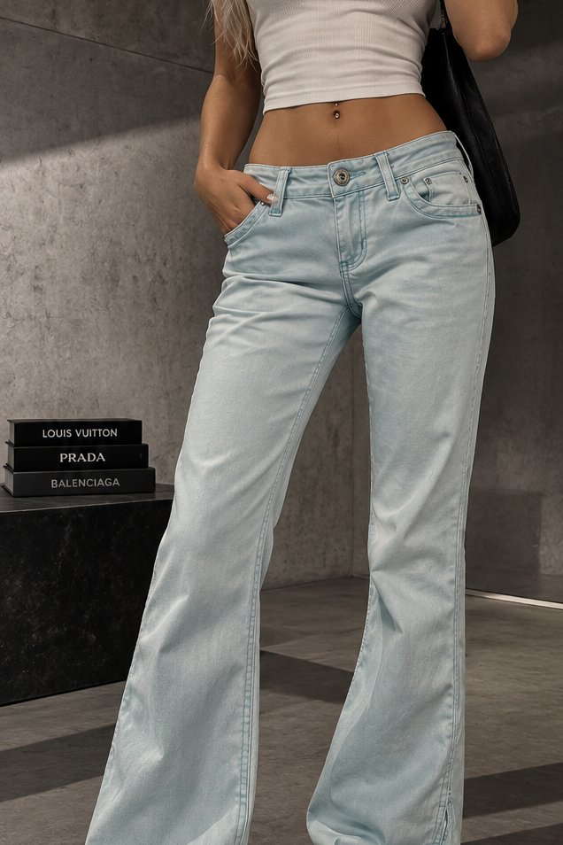 YMI Vintage Y2K Jeans Hellblau Gr. S | Bootcut Flared Rhinestone Low Rise