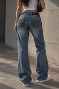Premiere Y2K Bootcut Jeans Blau Flared Strass Stickerei 2000s Vintage