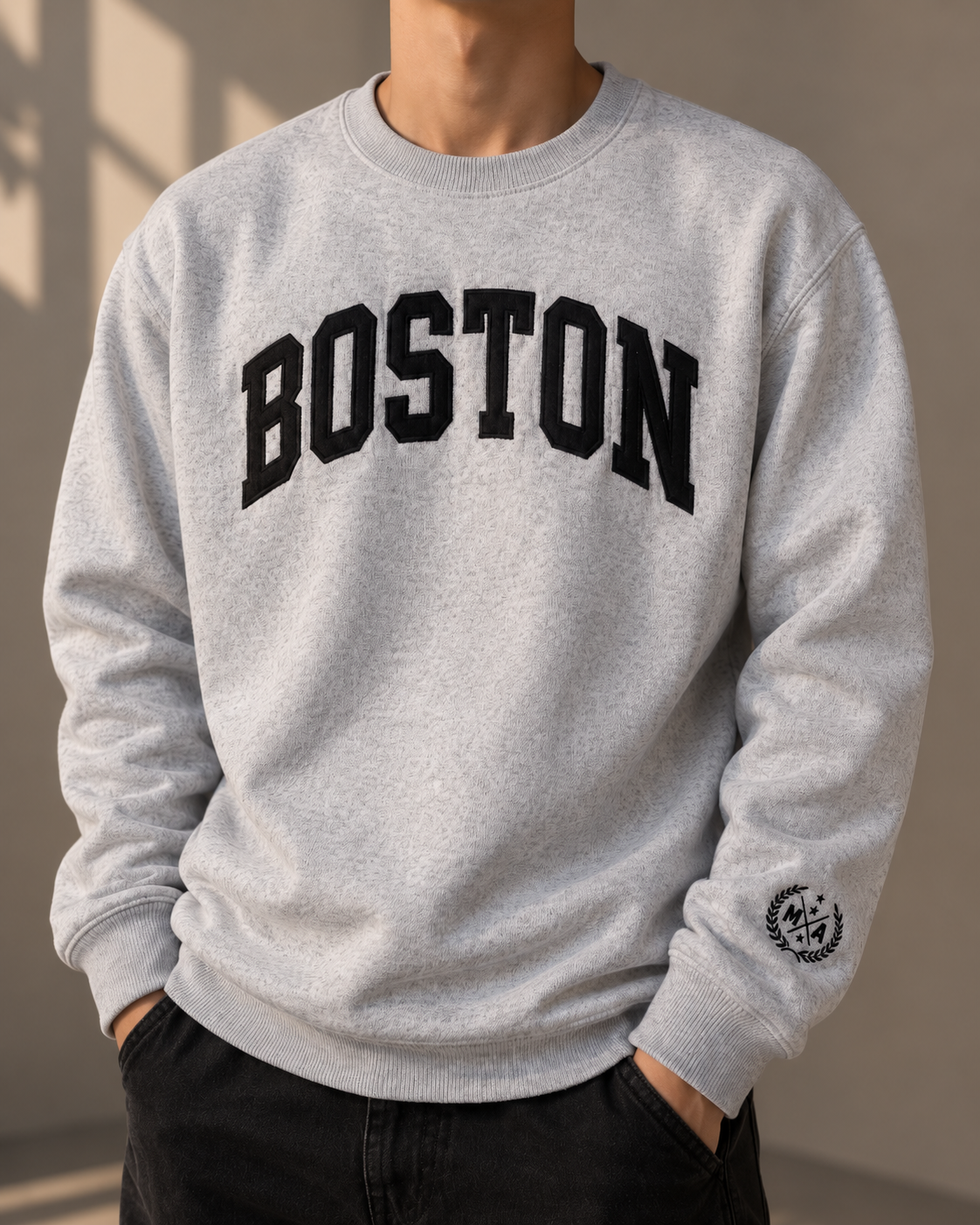 Boston College Sweatshirt Grau Schwarz | New York Popular Gr. L | Varsity