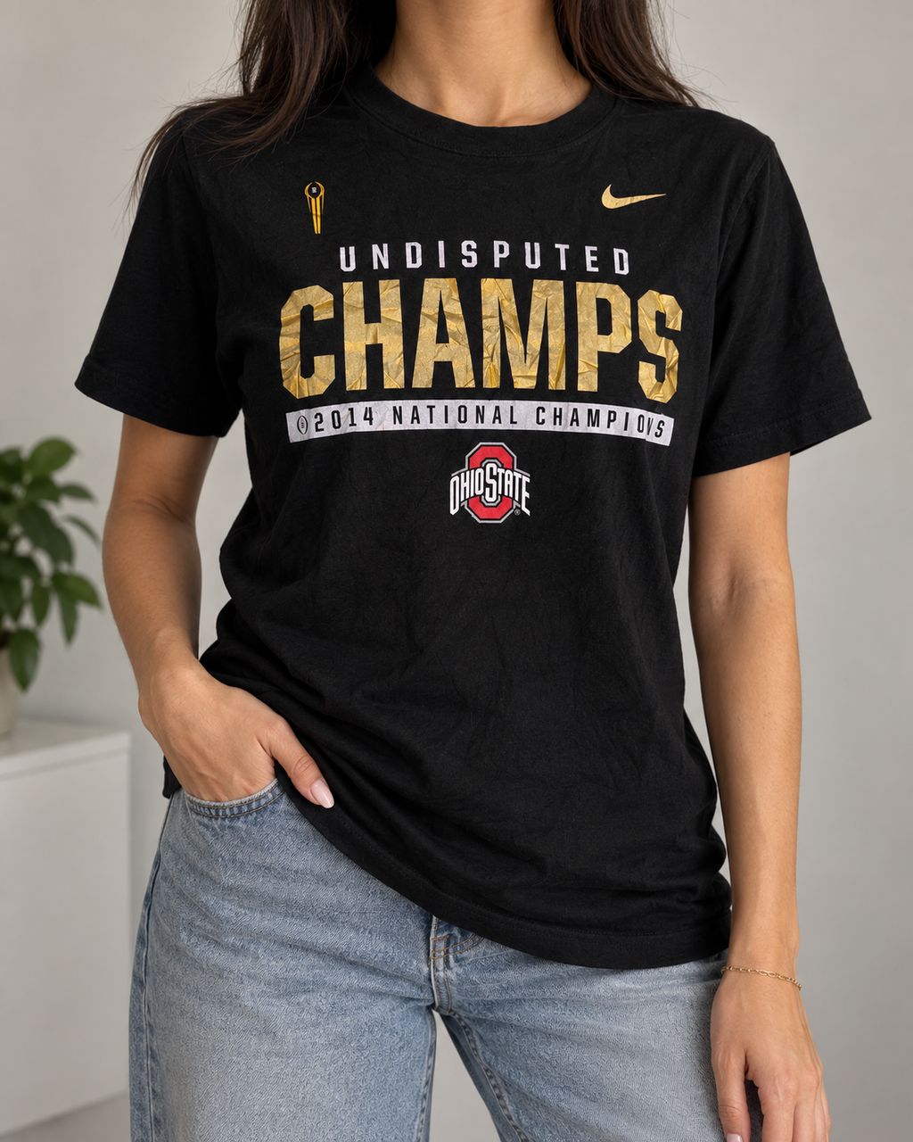 Nike Ohio State Buckeyes T-Shirt Schwarz Gold | 2014 National Champions Gr. M