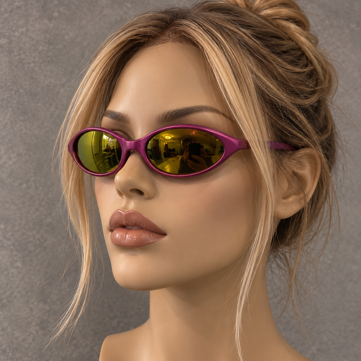 Y2K Sonnenbrille Pink Lila Oval Gold verspiegelt Retro 2000s