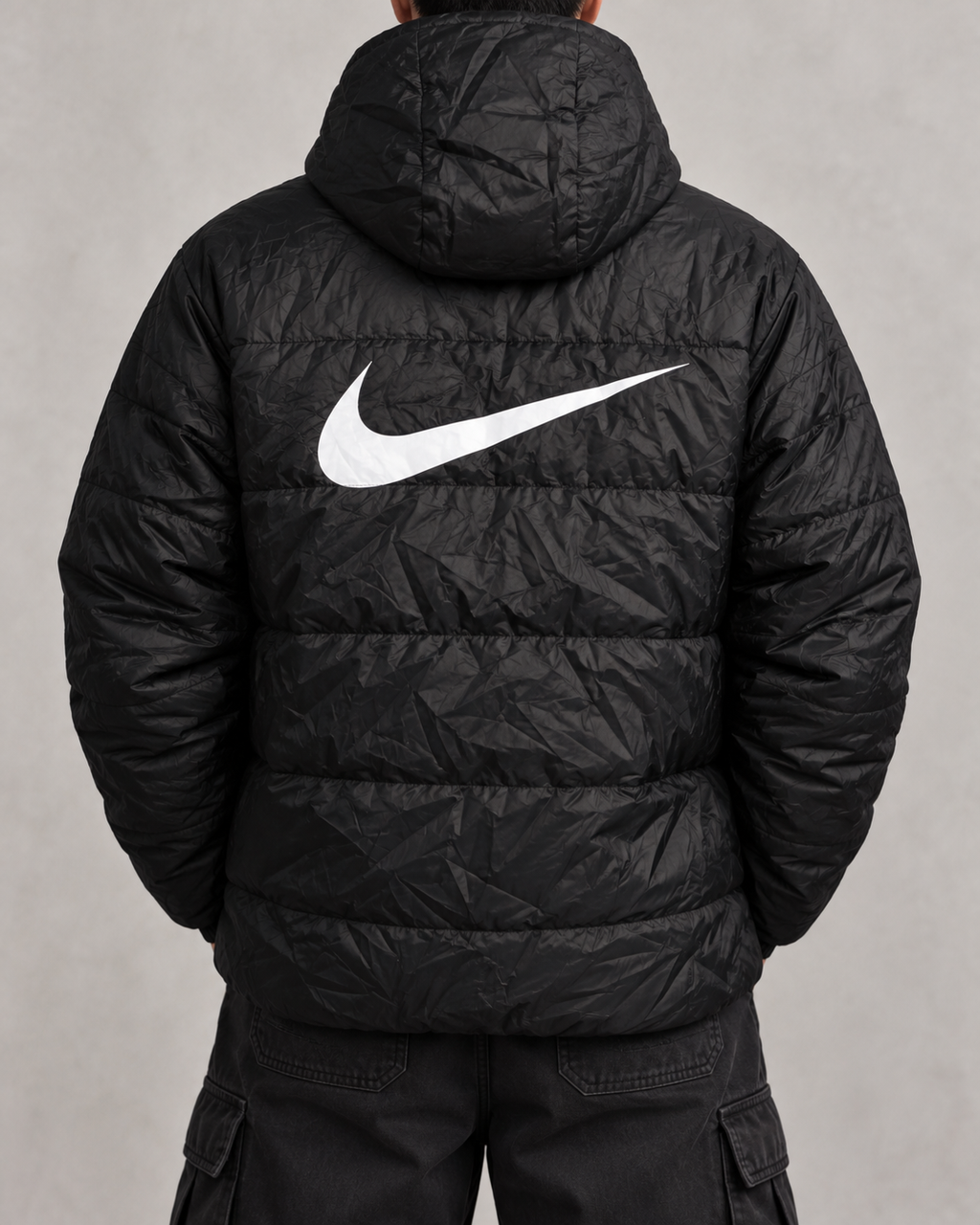 Nike Therma-FIT Vintage Puffer Jacke Schwarz S Big Swoosh Y2K Retro