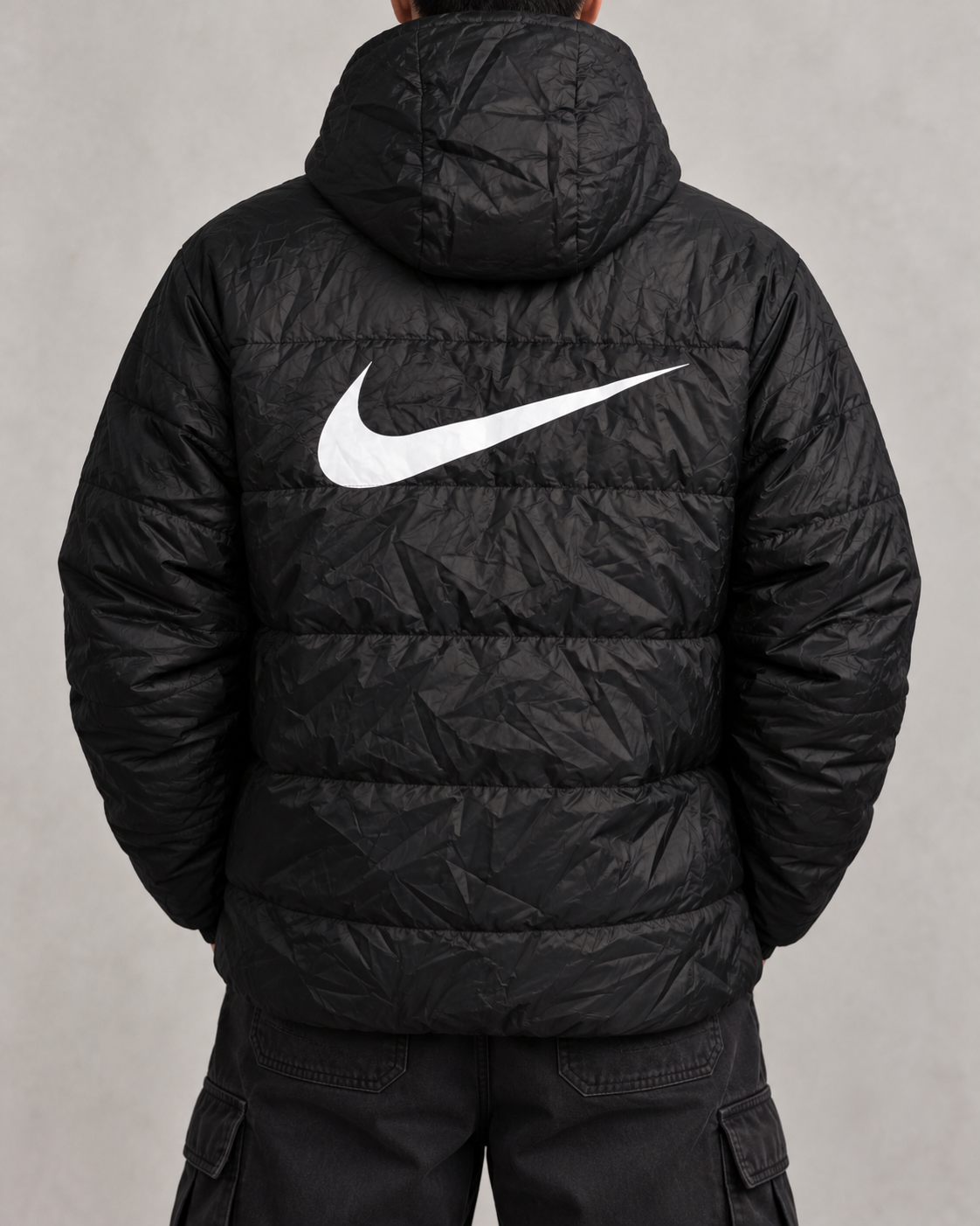 Nike Therma-FIT Vintage Puffer Jacke Schwarz S Big Swoosh Y2K Retro
