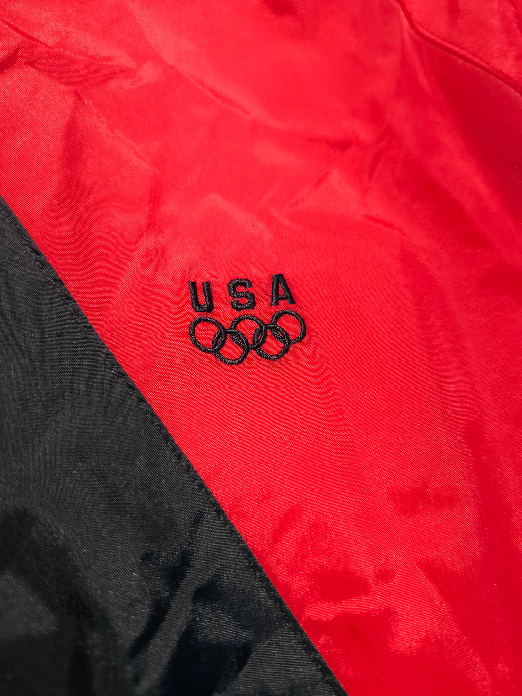 Vintage USA Olympic Windbreaker Jacke + Beanie Größe M Schwarz Rot Team USA