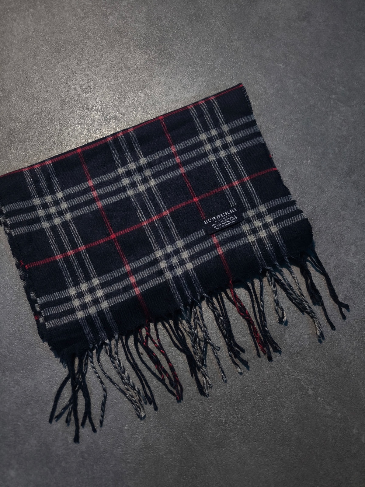 Burberry London Vintage Lambswool Schal Navy Check Made in England