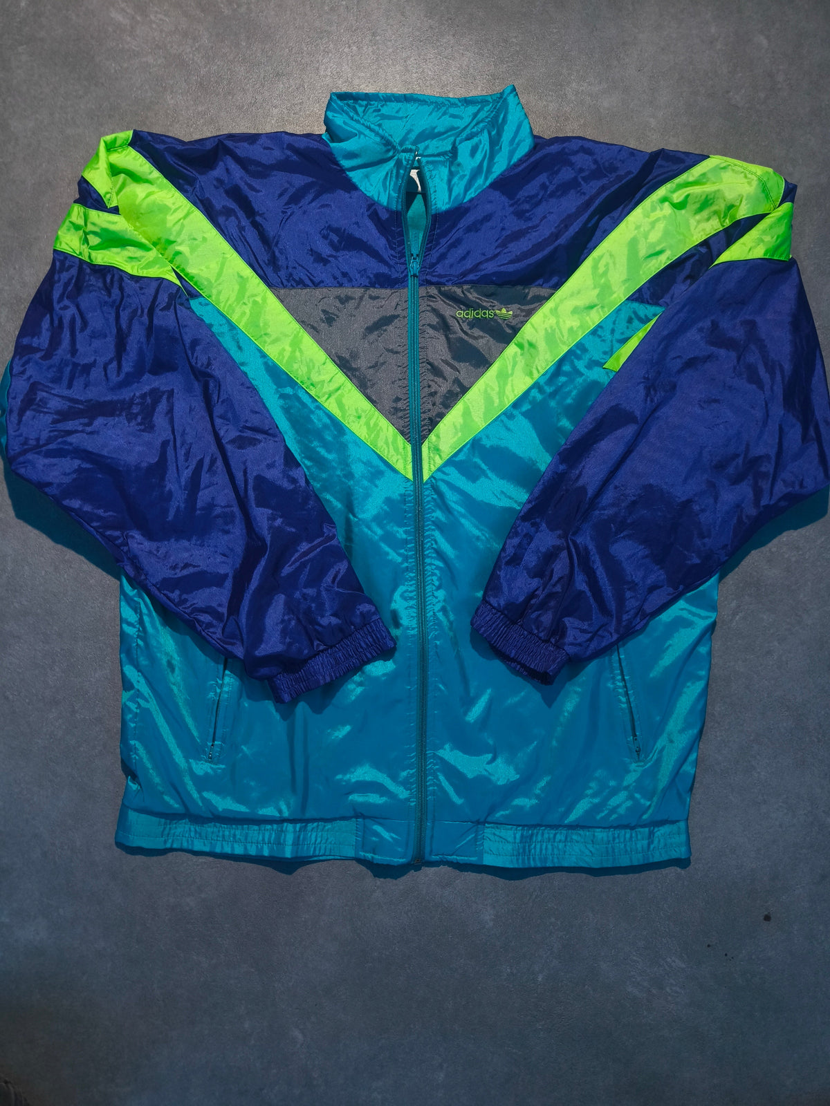 Adidas Vintage Tracksuit Set 80s 90s Türkis Blau Neon | Trefoil L/XL