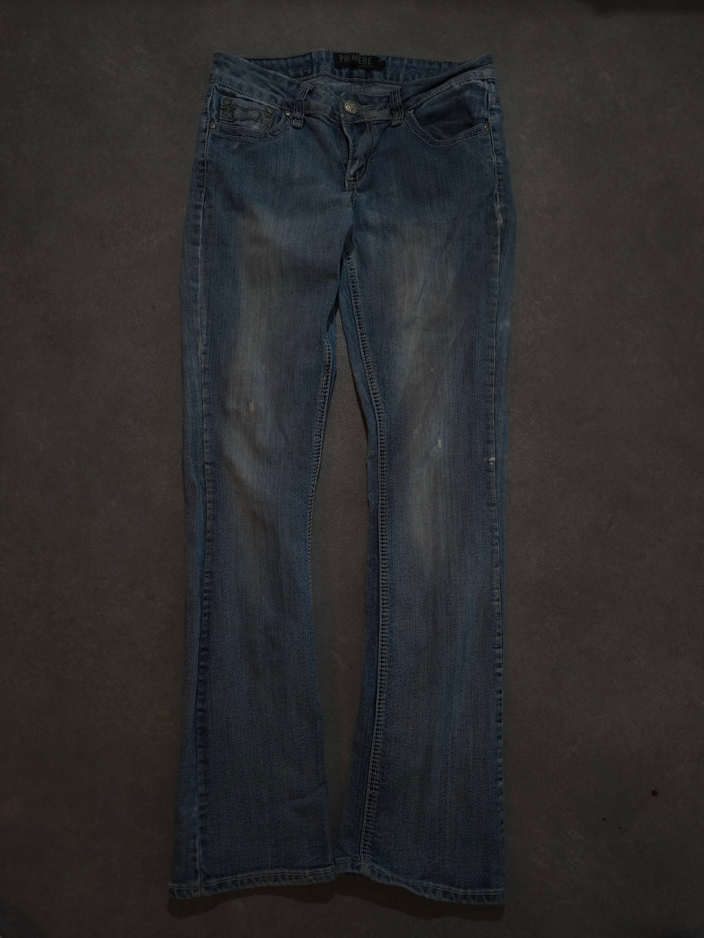 Premiere Y2K Bootcut Jeans Blau Flared Strass Stickerei 2000s Vintage