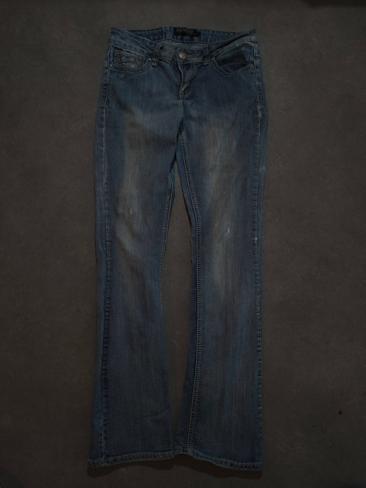 Premiere Y2K Bootcut Jeans Blau Flared Strass Stickerei 2000s Vintage