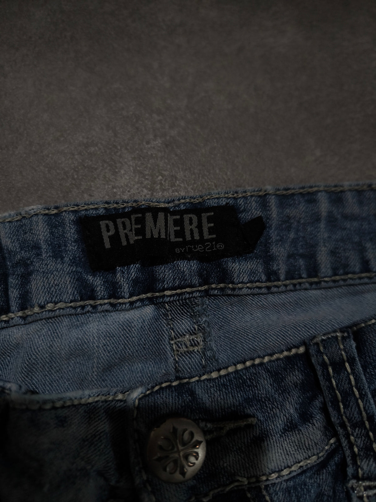 Premiere Y2K Bootcut Jeans Blau Flared Strass Stickerei 2000s Vintage