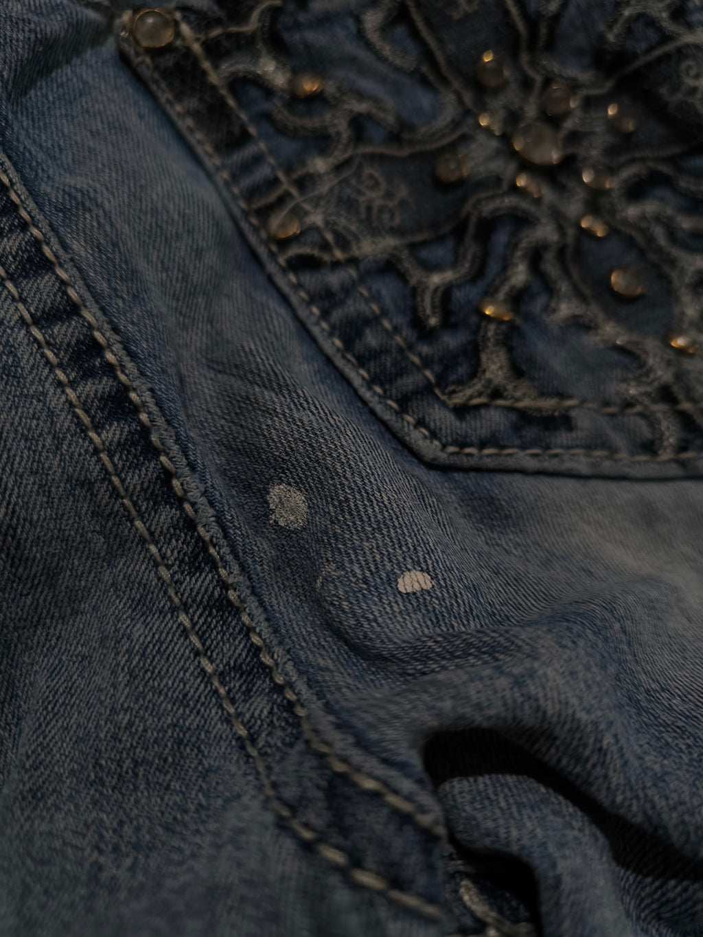 Premiere Y2K Bootcut Jeans Blau Flared Strass Stickerei 2000s Vintage