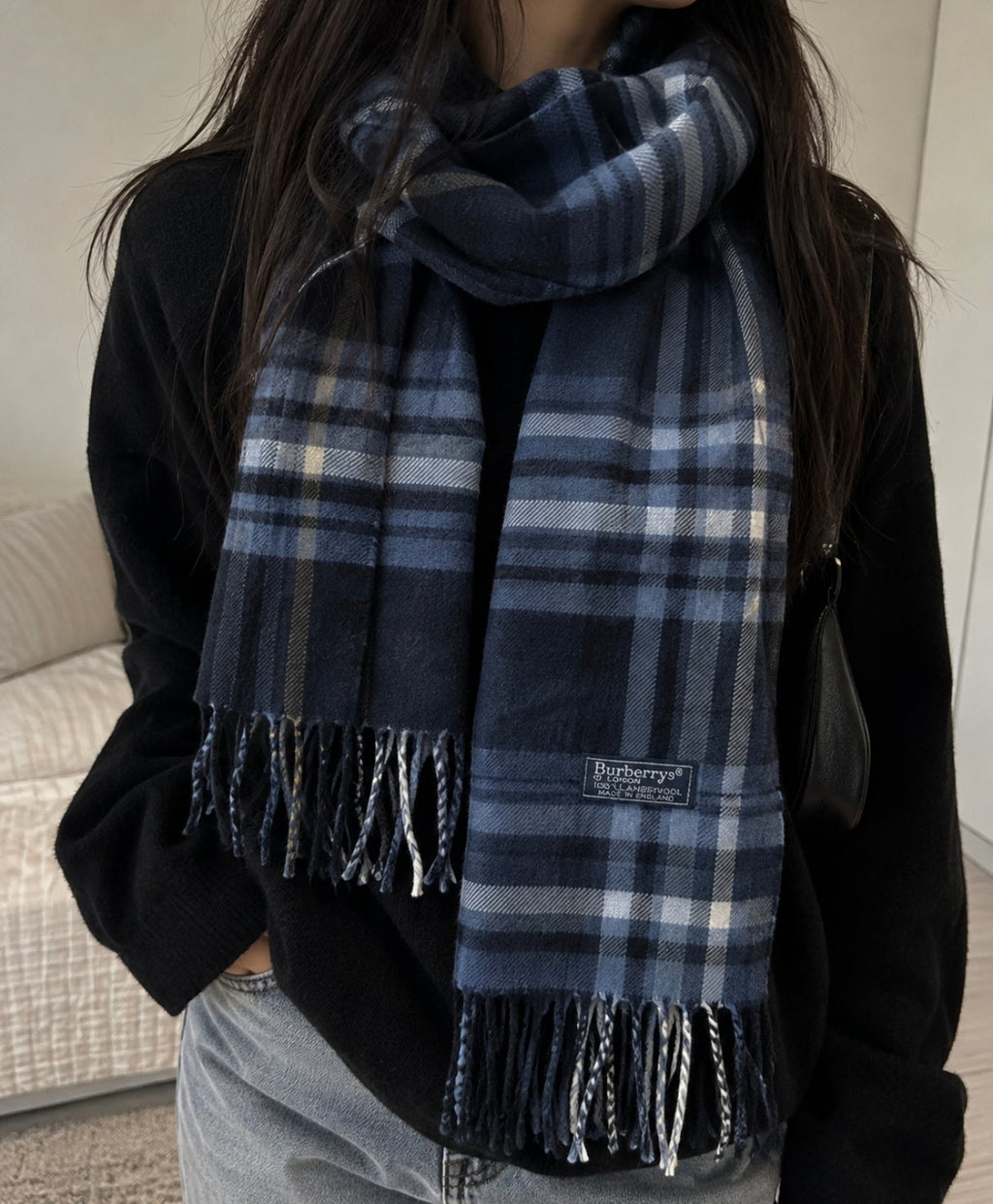 Burberrys Vintage Schal Navy/Blau – 100% Lambswool – Made in England
