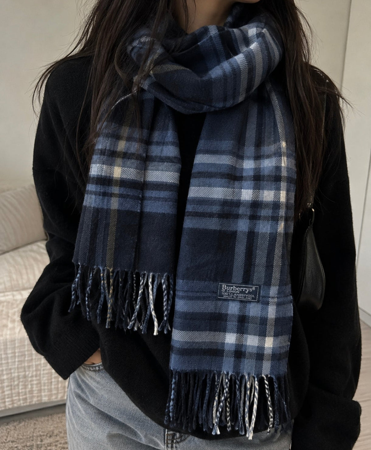 Burberrys Vintage Schal Navy/Blau – 100% Lambswool – Made in England