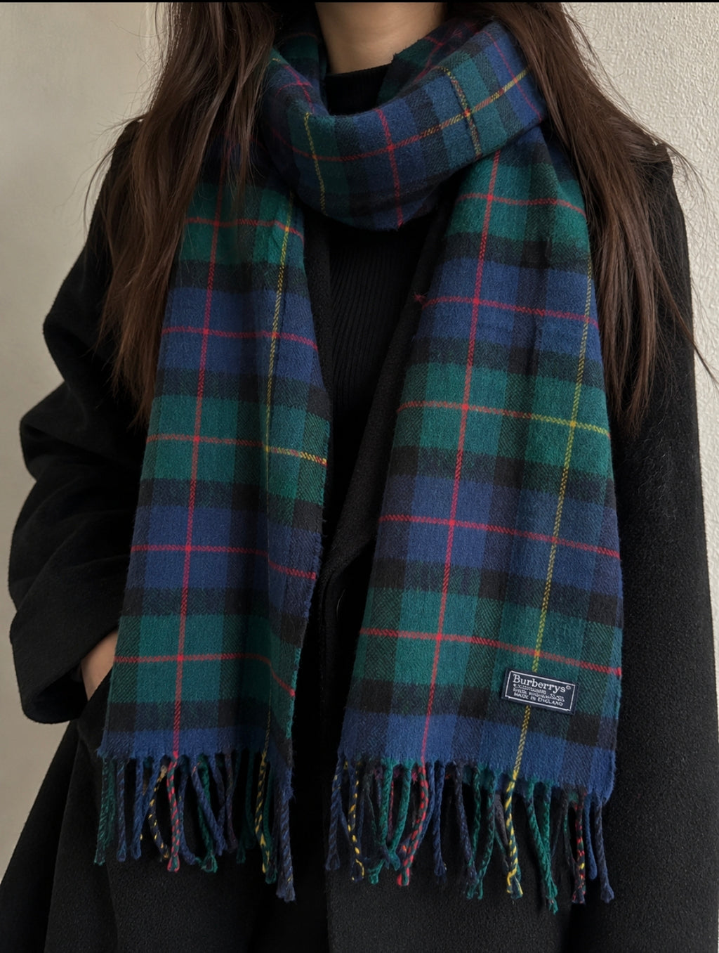 Burberrys Vintage Schal Grün/Blau - 100%
Lambswool- Made in England