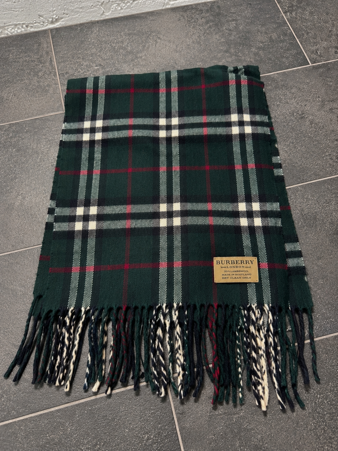 Vintage Burberry Lambswool Schal Dunkelgrün – Tartan