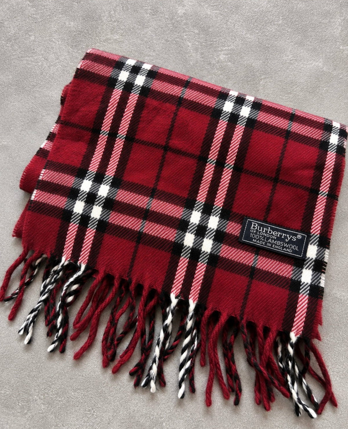 Vintage Burberrys Schal Rot – 100% Lambswool – Made in England