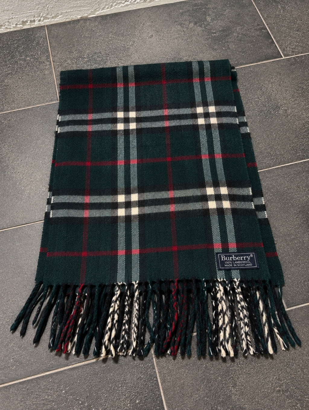 Burberry Vintage Lambswool Schal Dunkelgrün – Tartan