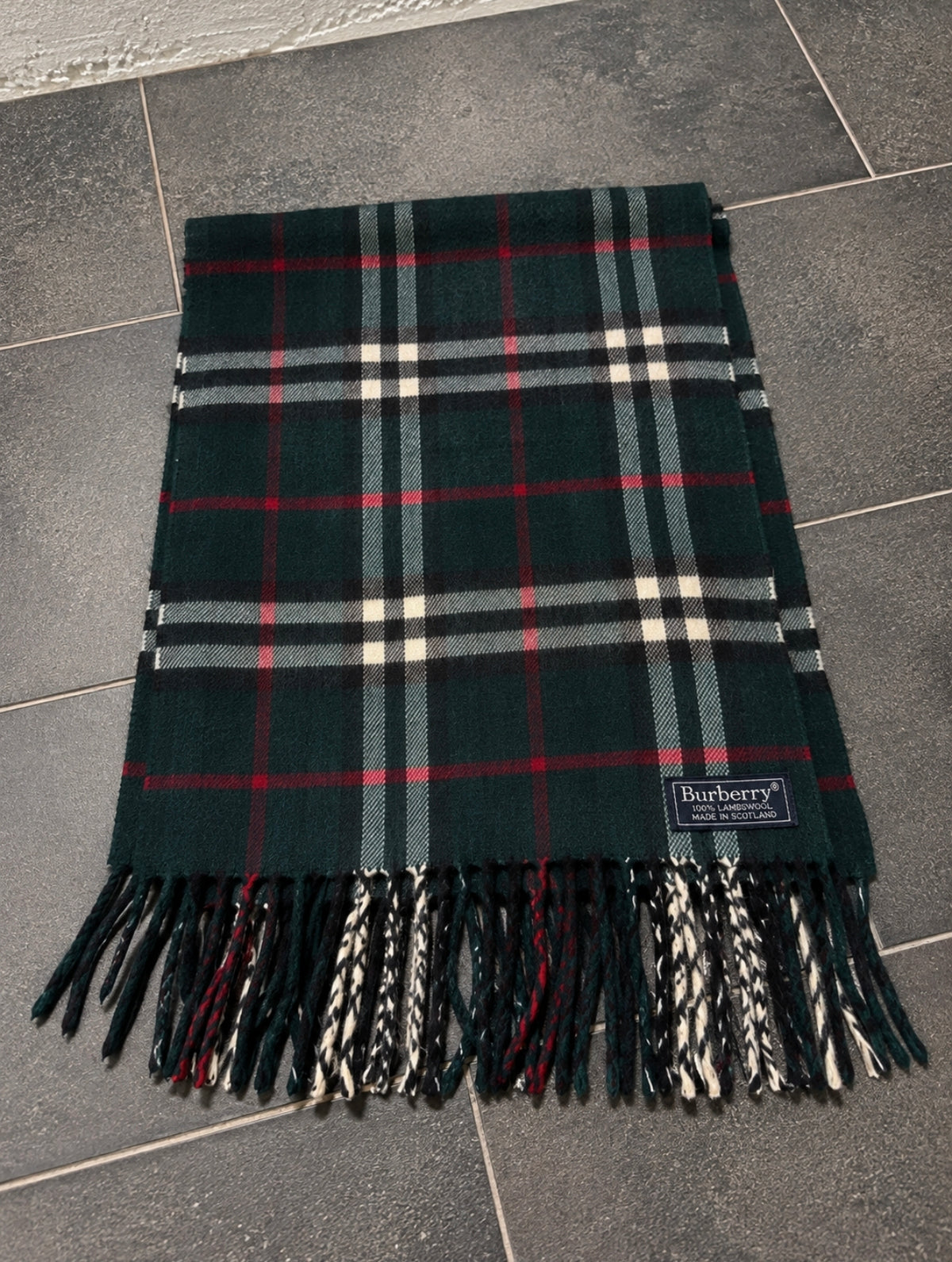 Burberry Vintage Lambswool Schal Dunkelgrün – Tartan