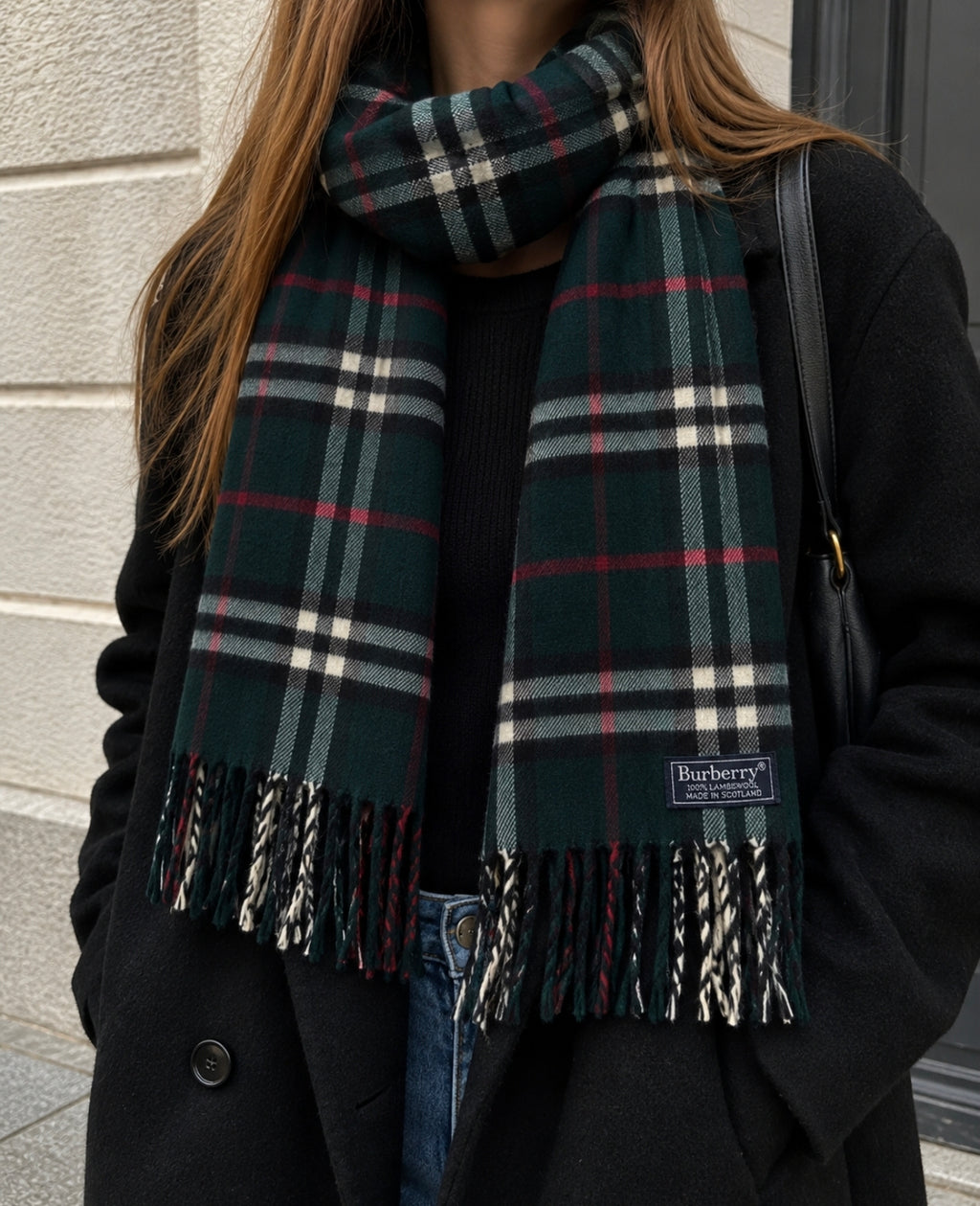Burberry Vintage Lambswool Schal Dunkelgrün – Tartan
