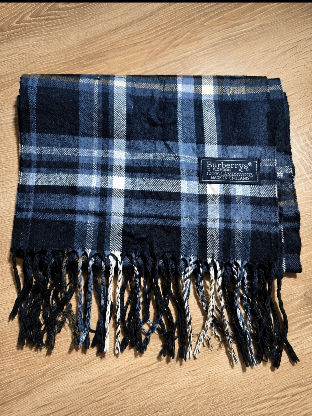 Burberrys Vintage Schal Navy/Blau – 100% Lambswool – Made in England