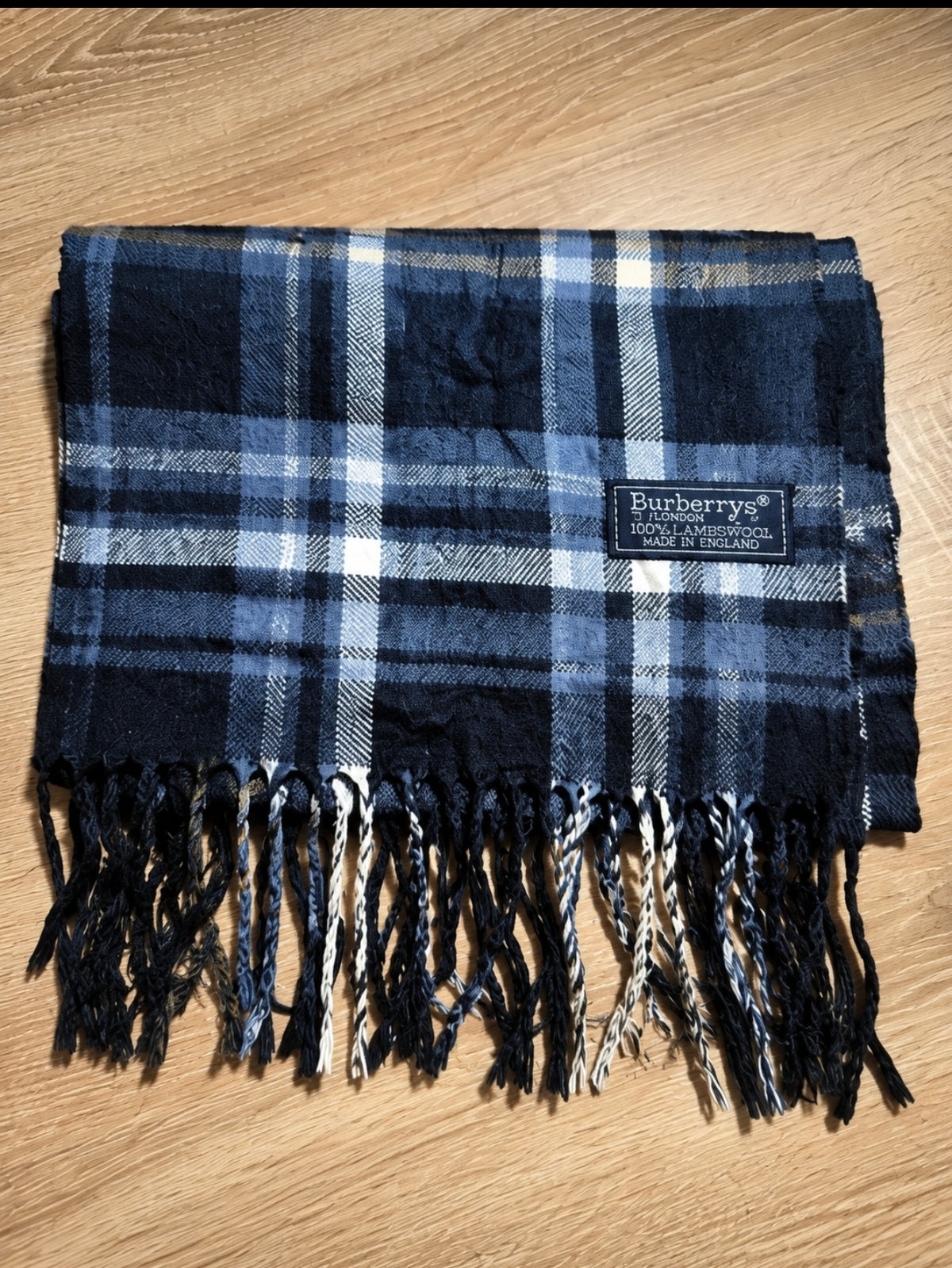 Burberrys Vintage Schal Navy/Blau – 100% Lambswool – Made in England