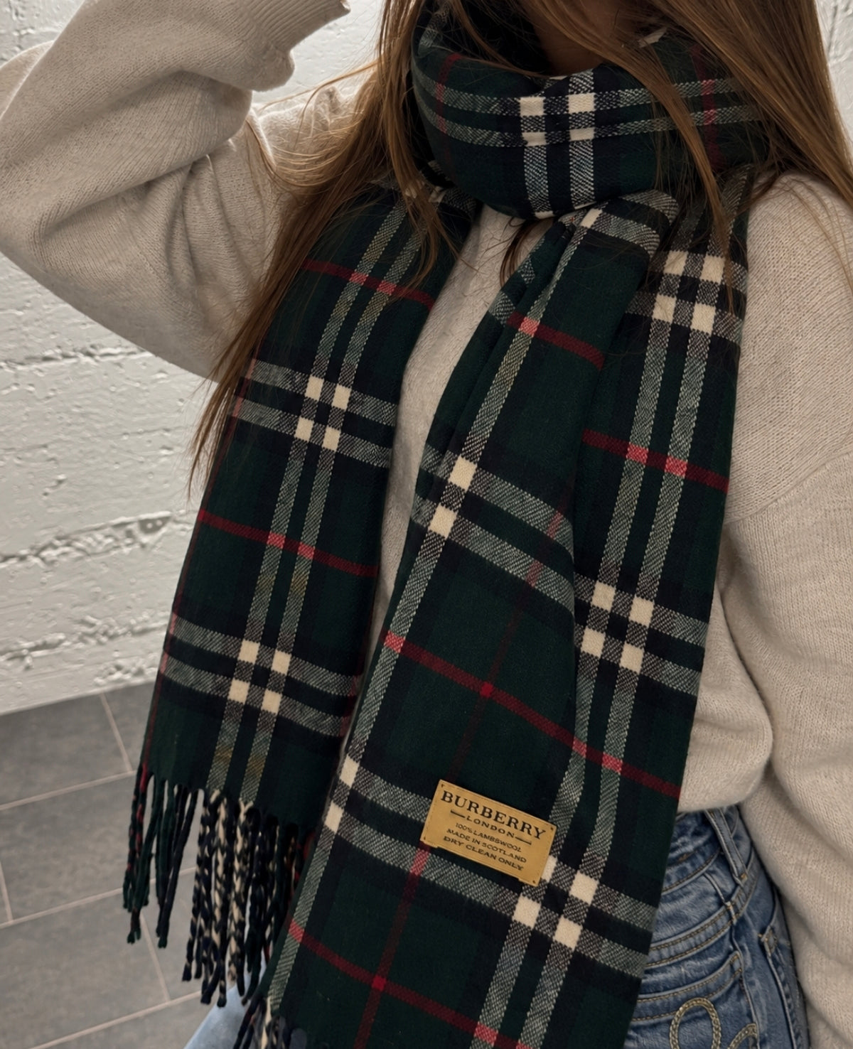 Vintage Burberry Lambswool Schal Dunkelgrün – Tartan