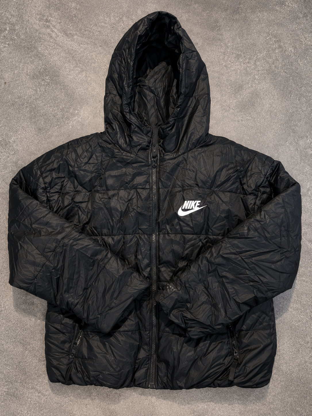 Nike Therma-FIT Vintage Puffer Jacke Schwarz S Big Swoosh Y2K Retro