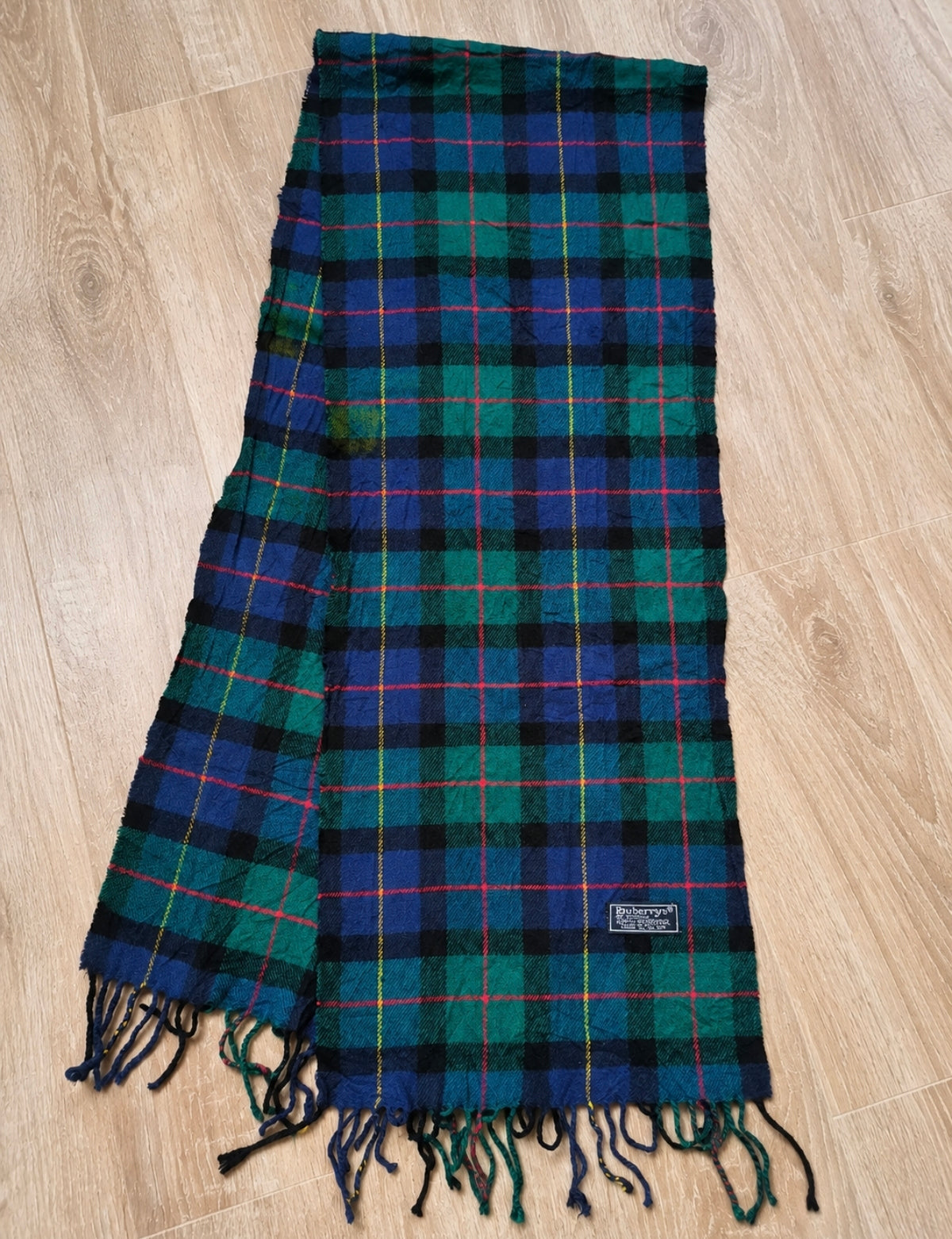 Burberrys Vintage Schal Grün/Blau - 100%
Lambswool- Made in England