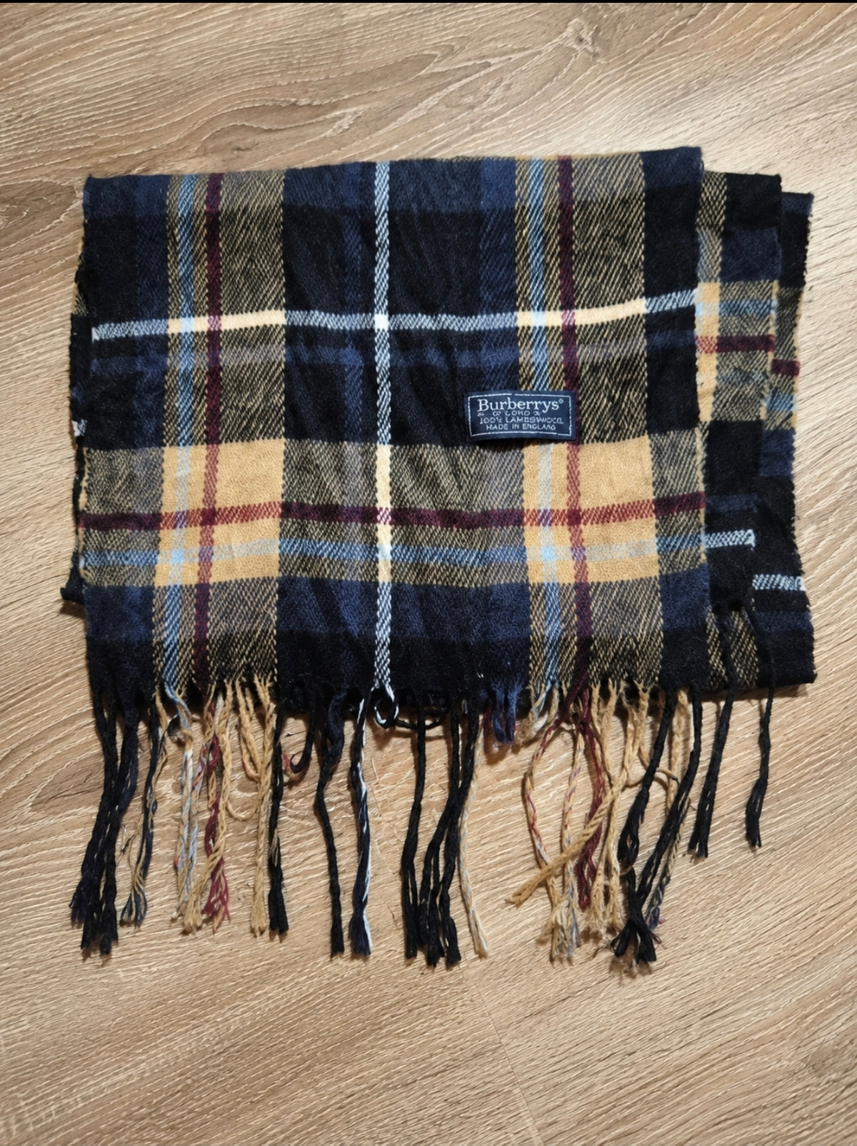 Burberrys Vintage Schal Navy/Beige – 100% Lambswool – Made in England