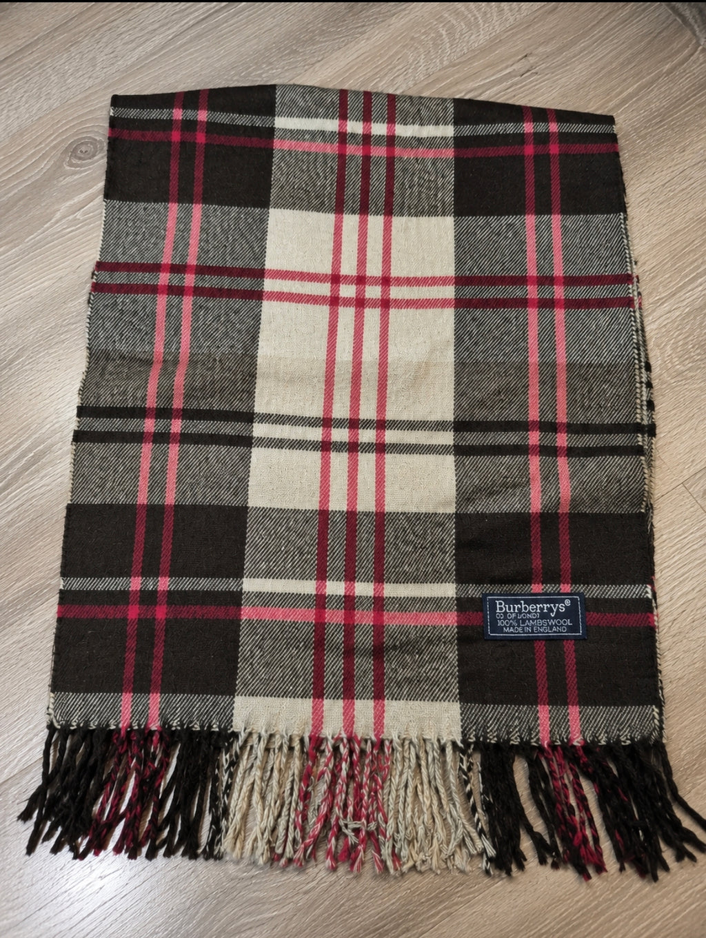 Burberrys Vintage Schal Braun/Beige/Rot – 100% Lambswool – Made in England