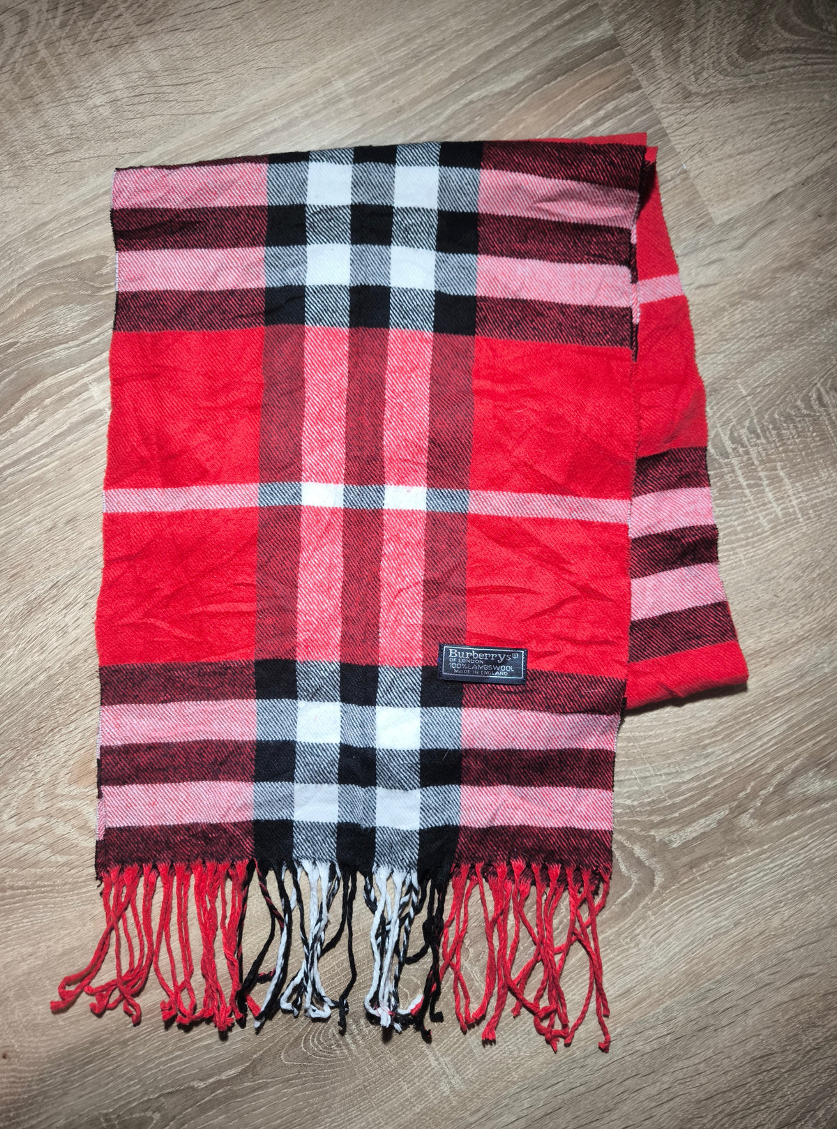 Burberrys Vintage Schal Rot/Schwarz – 100% Lambswool – Made in England