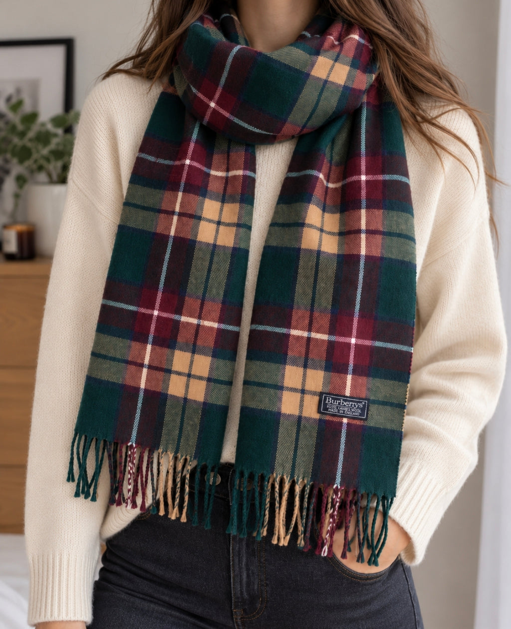 Burberrys Vintage Schal Grün/Bordeaux - 100%
Lambswool- Made in England
